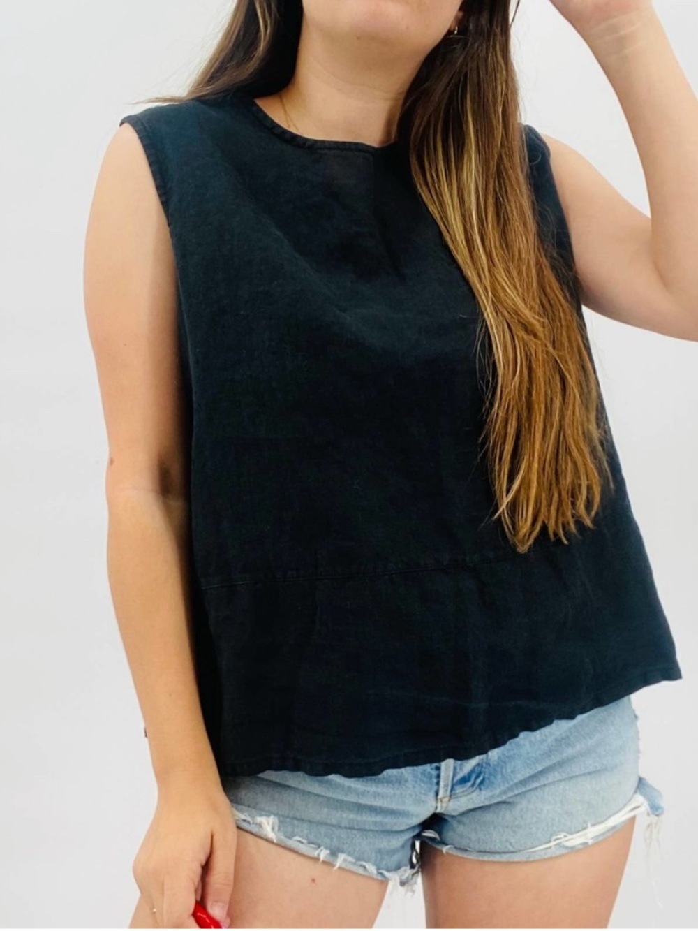 Bryn Walker Linen Boxy Sleeveless Black Tank Top Blouse - Size S